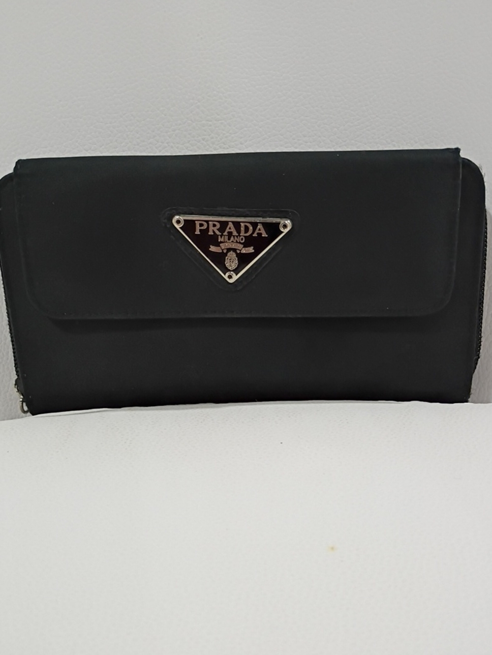 Prada Black Nylon Zip-Around Wallet with Triangle Logo